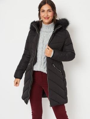 long black padded coat with hood