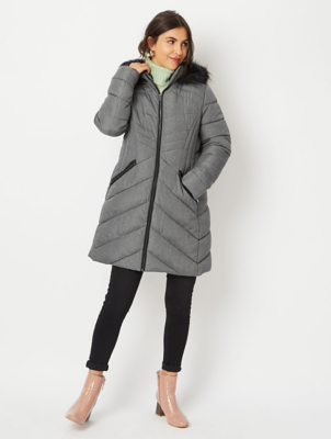 grey padded coat fur hood