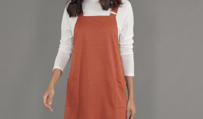 burnt orange pinafore dress