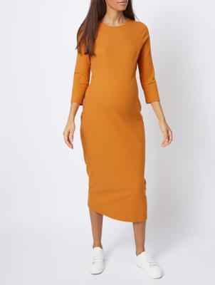 mustard ribbed midi dress