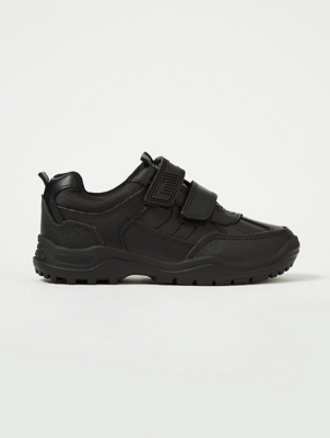 Boys Black 2 Strap Reflective Strip School Shoes Kids George