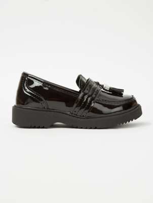 girls black patent loafers