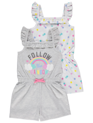 Grey Rainbow Slogan Jersey Playsuits 2 