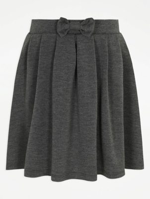 Girls Grey Jersey Bow Detail Skater School Skirt