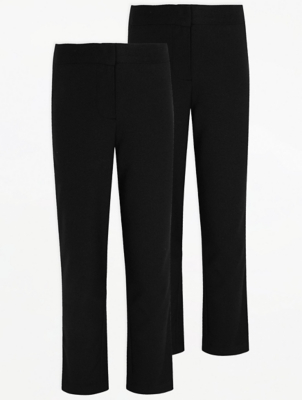 black stretch slim leg belted trousers