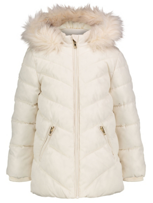 cream puffer coat with fur hood