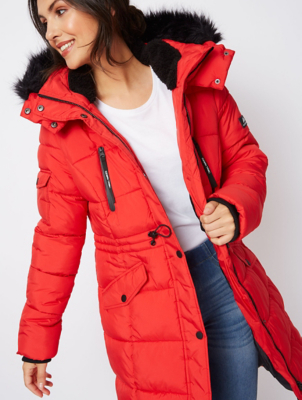 ladies red coat with fur hood