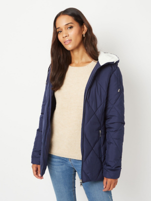 ladies navy padded coat with hood