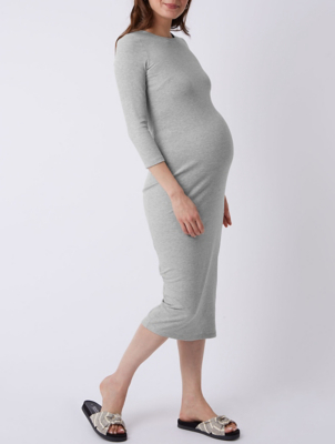 grey ribbed midi dress