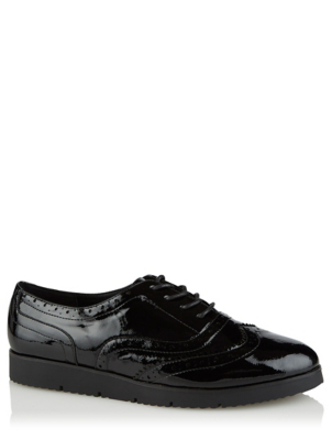 Wide Fit Black Patent Flatform Brogues 