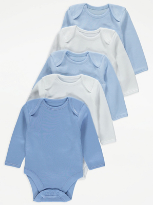 Blue Long-Sleeved Bodysuit 5 Pack 