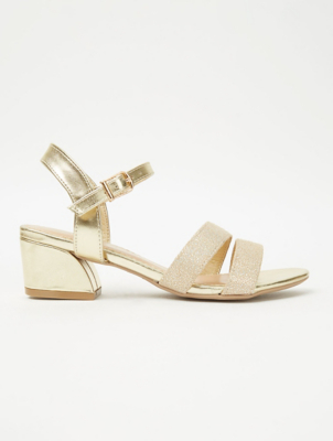 Gold Shimmer 2 Strap Heeled Sandals 