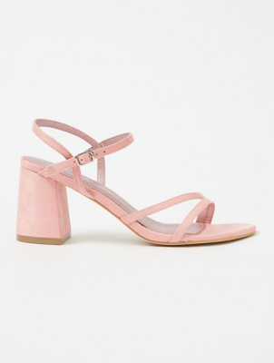 pink suede block heels