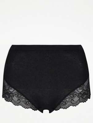 Black Lace Medium Control Shaping Full Briefs Lingerie at ASDA