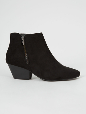 Wide Fit Black Faux Suede Ankle Boots 