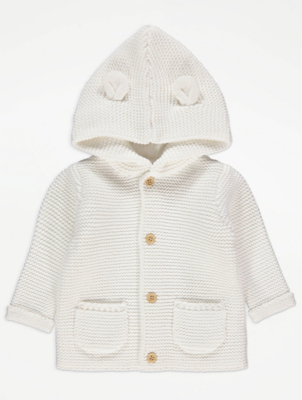 White Hooded Chunky Knit Cardigan 