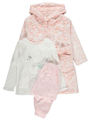 Pink Swan Pyjamas and Dressing Gown Set 