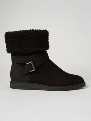 wide fit black suede ankle boots