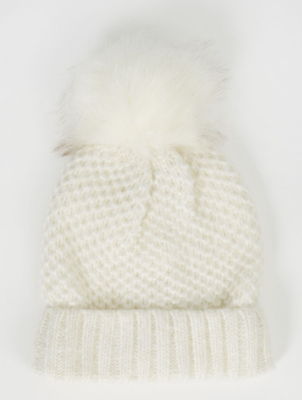 cream bobble hat