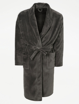 Grey Fleece Dressing Gown Men at ASDA