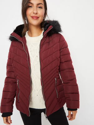 burgundy padded coat women's