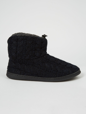 Navy Cable Knit Slipper Boots | Men 
