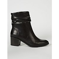 Black Ruched Leather Block Heel Ankle Boots | Women | George at ASDA
