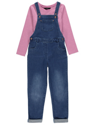 Denim Dungarees and Pink Heart Top 