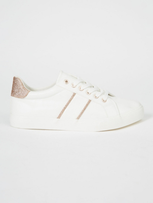 ladies white and rose gold trainers