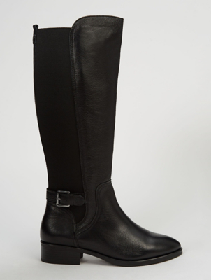 Black Wide Fit Leather Knee High 