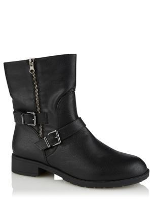 Black Buckle Biker Boots | Women 