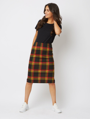 black overall skirt yellow check