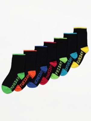 Black Colourful Heel Socks 7 Pack 