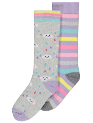 Cloud Print Welly Boot Socks 2 Pack Kids George At Asda