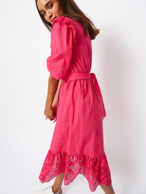 Pink Broderie Anglaise Midi Dress 