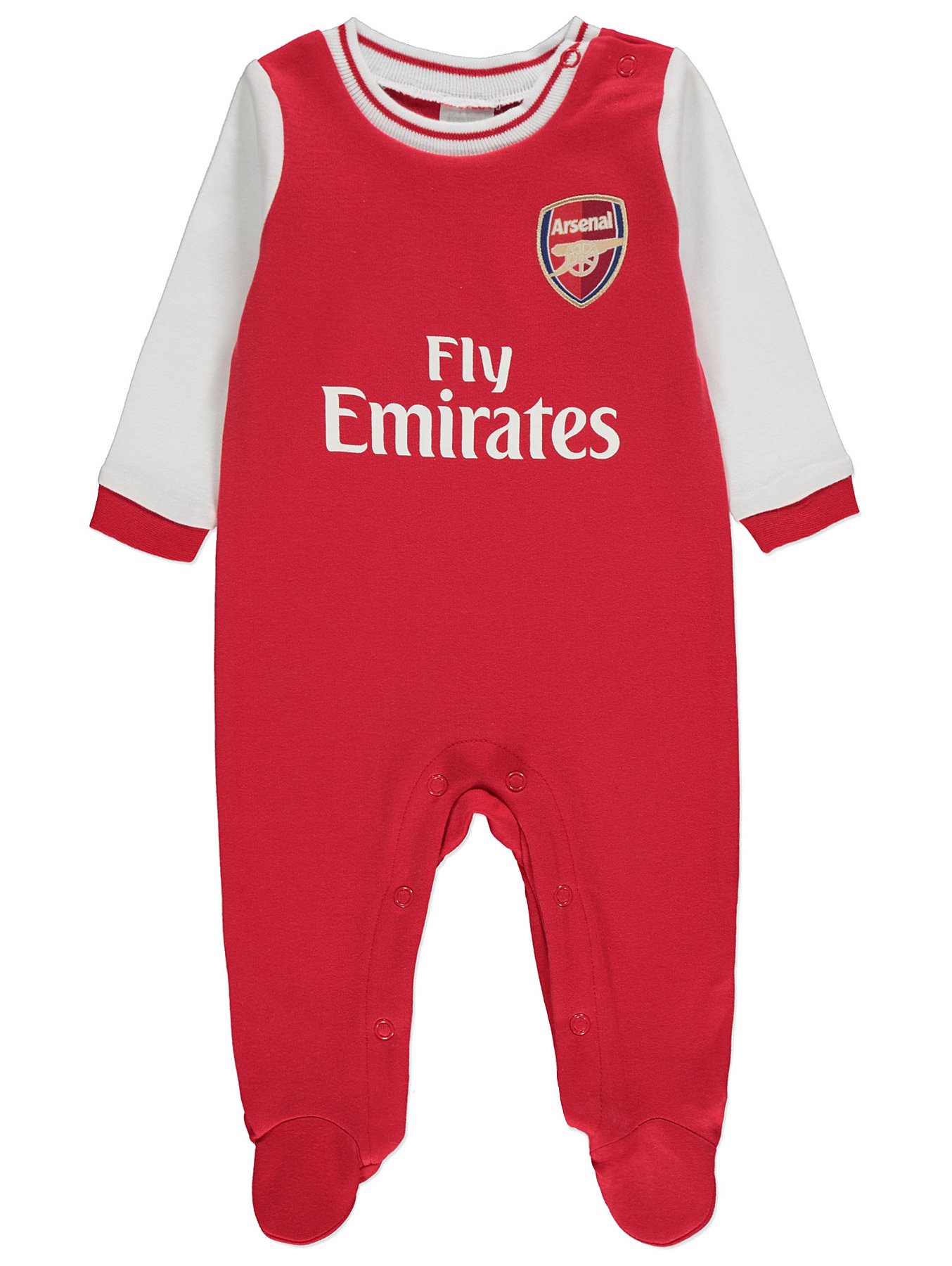 Arsenal FC Official Football Gift Home Kit Baby Sleepsuit Red White 0-3 Months