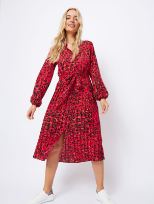 red leopard print midi dress