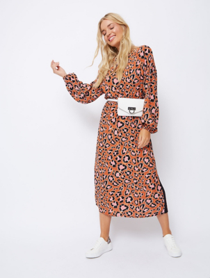 burnt orange leopard print dress