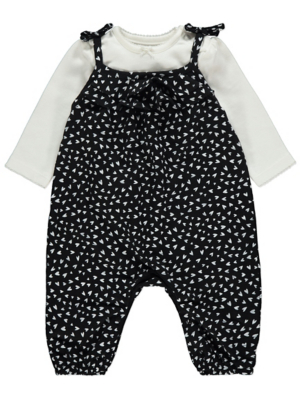 black and white polka dot dungarees