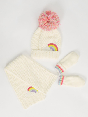 cream bobble hat and scarf