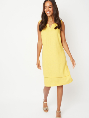 Yellow Linen Blend Midi Shift Dress 