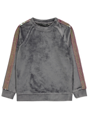 grey velour sweatshirt