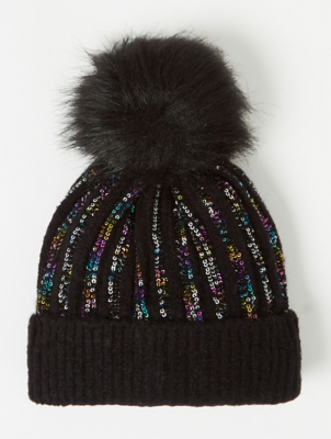 black hat brown bobble