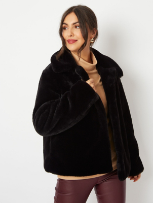 black faux fur jacket short