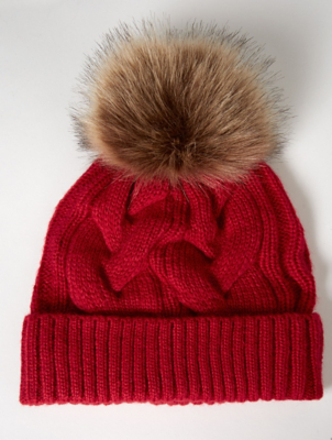 womens red bobble hat