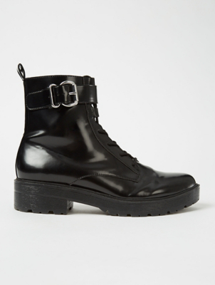 Black Patent Buckle Combat Boots 