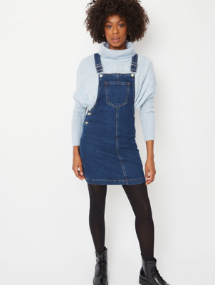 dark blue denim pinafore dress