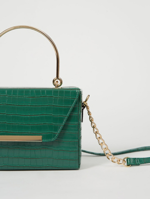 green mock croc handbag