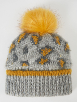leopard print bobble hat