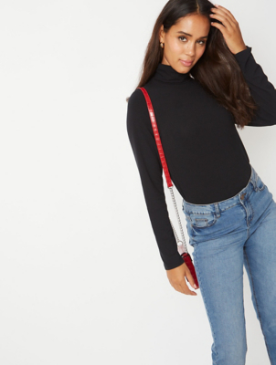 black roll neck long sleeve top